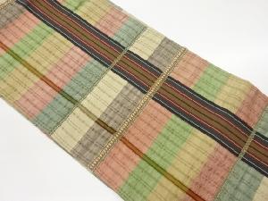 手織り紬横段に縞模様織出し名古屋帯